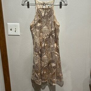 Women’s Rose Gold Sequin Halter Dress Night Out Glam M